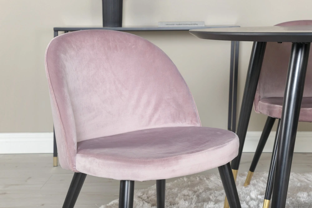 Venture Design Valgomojo stalas, Dipp, ⌀115 cm, Juodas, Valgomasis kėdė, Velvetas, 57x76.5x50 cm, Rožinė