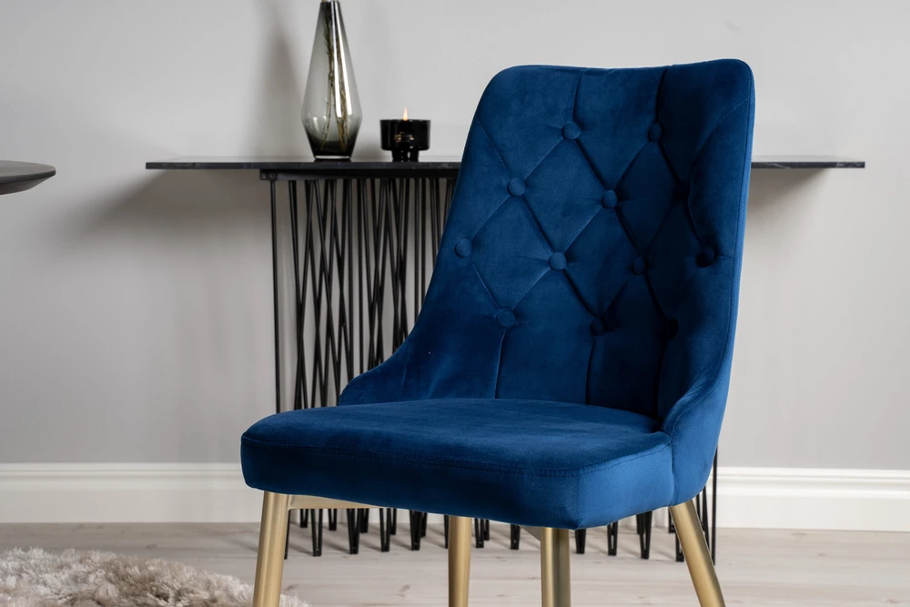 Venture Design Valgomojo stalas, Dipp, ⌀115 cm, Juodas, Velvečio prabanga kėdė, 66x88.5x50 cm, Mėlyna