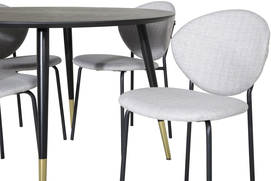 Venture Design Valgomojo stalas, Dipp, ⌀115 cm, Juodas / Valgomasis kėdė, Vault, 61.5x80x46 cm, Pilka
