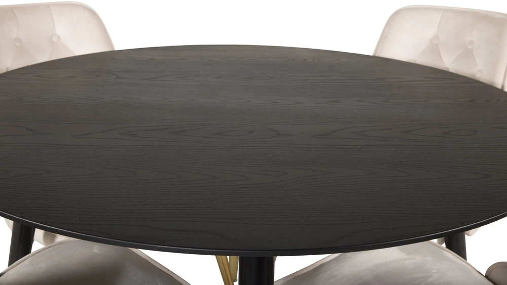 Venture Design Valgomojo stalas, Dipp, 115 cm, Juodas / Valgomasis kėdė, Velvet Deluxe, 66x88.5x50 cm, Beždžiovyšė
