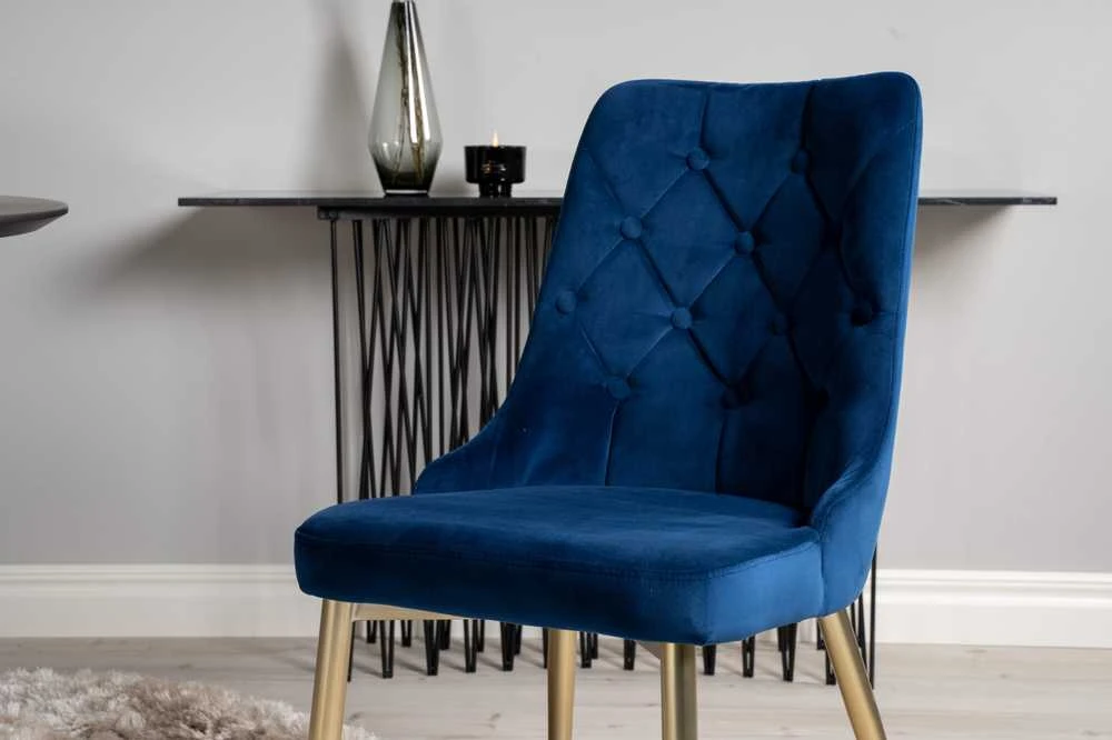 Venture Design Valgomojo stalas, Dipp, ⌀115 cm, Juodas, Velvečio prabanga kėdė, 66x88.5x50 cm, Mėlyna