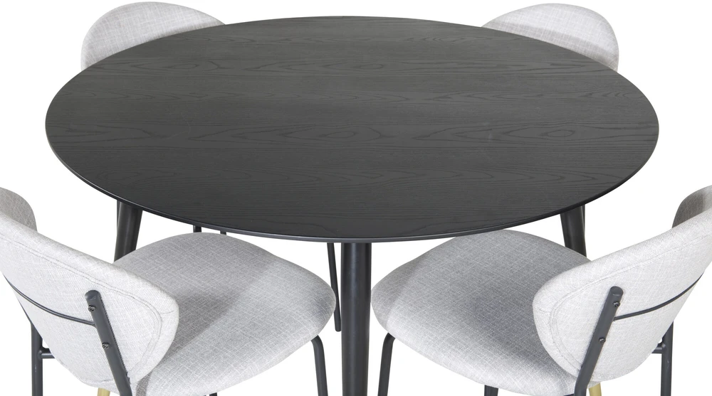Venture Design Valgomojo stalas, Dipp, ⌀115 cm, Juodas / Valgomasis kėdė, Vault, 61.5x80x46 cm, Pilka