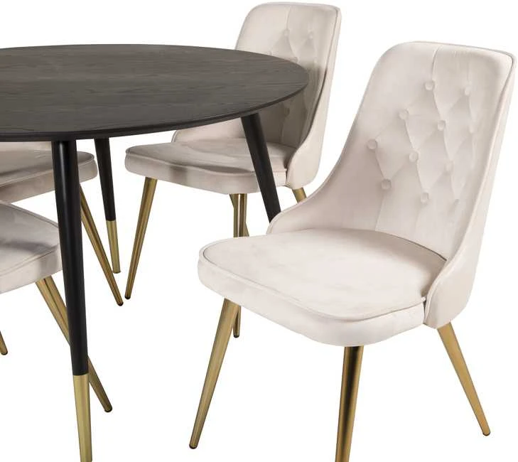 Venture Design Valgomojo stalas, Dipp, 115 cm, Juodas / Valgomasis kėdė, Velvet Deluxe, 66x88.5x50 cm, Beždžiovyšė