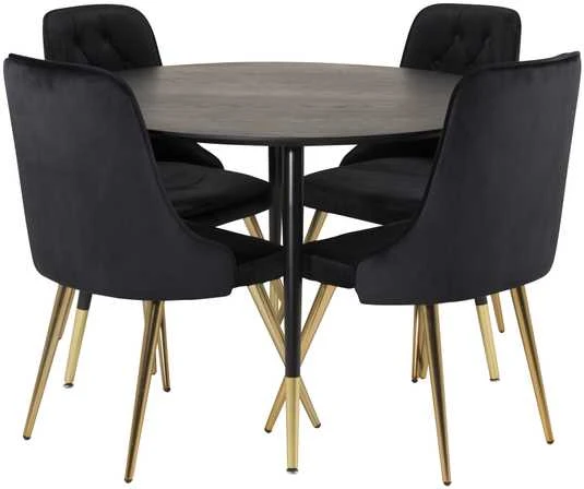Venture Design Valgomojo stalas, Dipp, 115 cm, Juodas, Velnio prabanga kėdė, 66x88.5x50 cm, Juoda