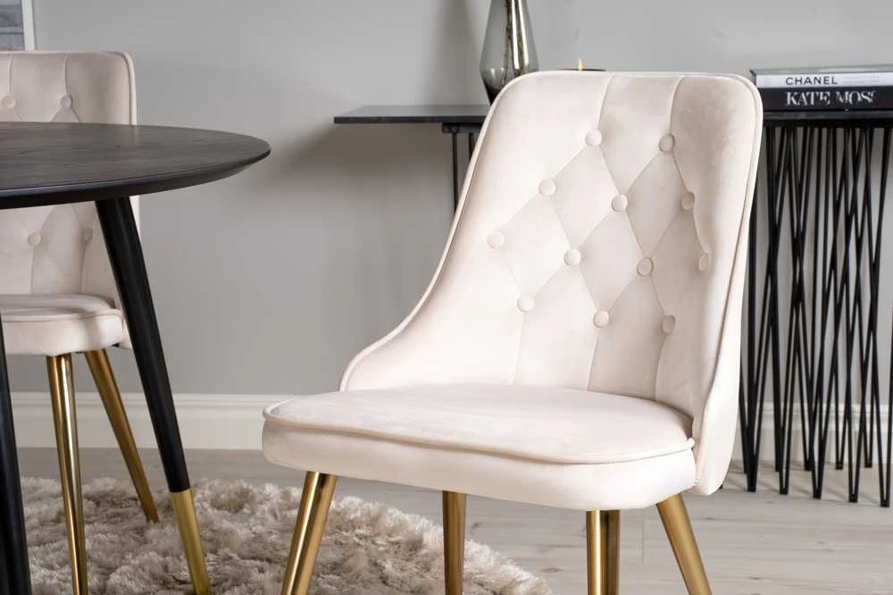 Venture Design Valgomojo stalas, Dipp, 115 cm, Juodas / Valgomasis kėdė, Velvet Deluxe, 66x88.5x50 cm, Beždžiovyšė