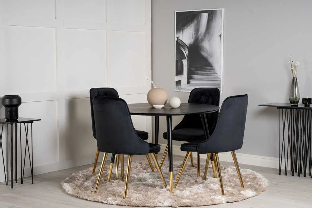 Venture Design Valgomojo stalas, Dipp, 115 cm, Juodas, Velnio prabanga kėdė, 66x88.5x50 cm, Juoda