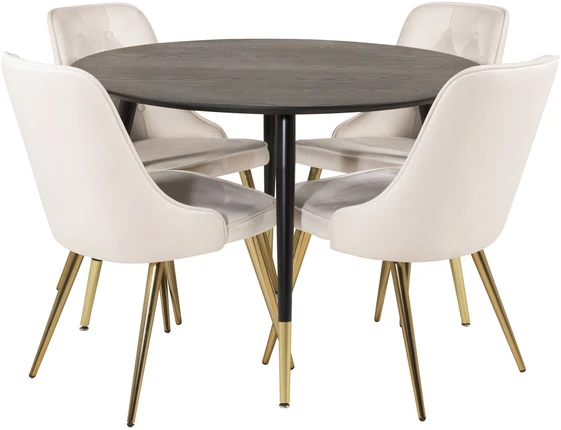 Venture Design Valgomojo stalas, Dipp, 115 cm, Juodas / Valgomasis kėdė, Velvet Deluxe, 66x88.5x50 cm, Beždžiovyšė