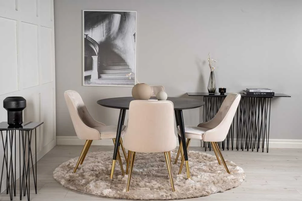 Venture Design Valgomojo stalas, Dipp, 115 cm, Juodas / Valgomasis kėdė, Velvet Deluxe, 66x88.5x50 cm, Beždžiovyšė