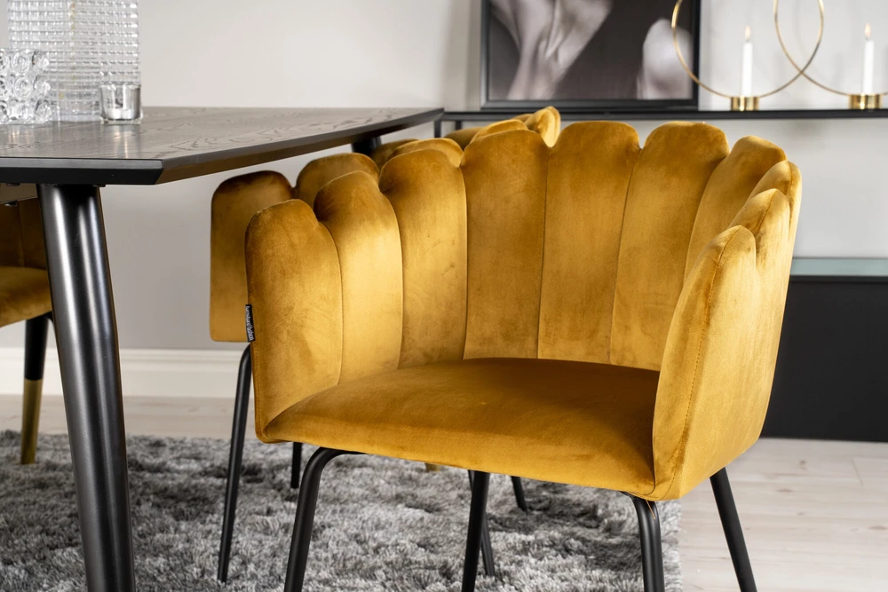 Venture Design Valgomojo stalas, Dipp, 180x90 cm, Juodas, Kėdė, Limhamn, Aukso