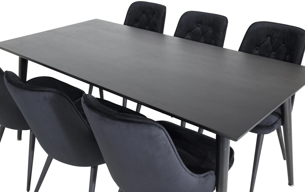 Venture Design Valgomojo stalas, Dipp, 180x90 cm, Juodas / Valgomasis kėdė, Velvet Deluxe, Juoda