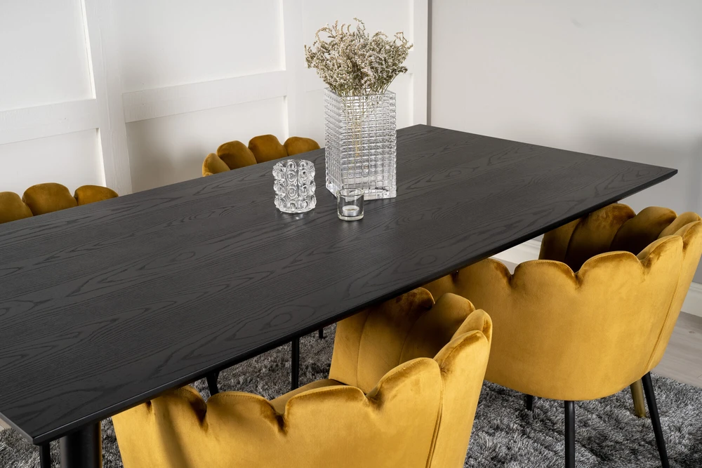 Venture Design Valgomojo stalas, Dipp, 180x90 cm, Juodas, Kėdė, Limhamn, Aukso