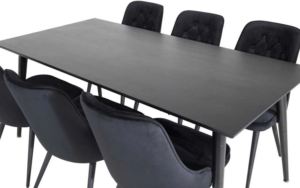 Venture Design Valgomojo stalas, Dipp, 180x90 cm, Juodas / Valgomasis kėdė, Velvet Deluxe, Juoda