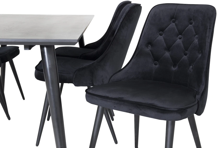 Venture Design Valgomojo stalas, Dipp, 180x90 cm, Juodas / Valgomasis kėdė, Velvet Deluxe, Juoda