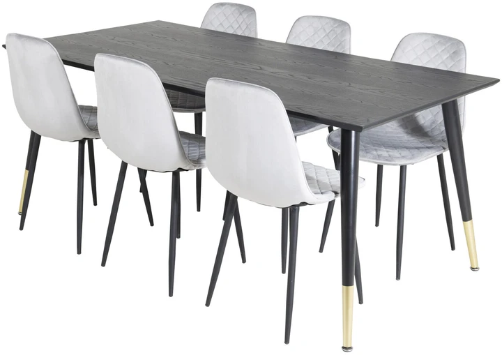 Venture Design Valgomojo stalas, Dipp, 180x90 cm, Juodas / Valgomasis kėdė, Polar Diamond, Juodos kojos, Pilka
