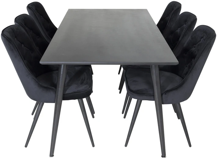 Venture Design Valgomojo stalas, Dipp, 180x90 cm, Juodas / Valgomasis kėdė, Velvet Deluxe, Juoda