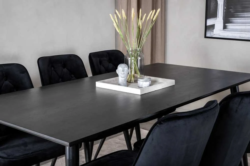 Venture Design Valgomojo stalas, Dipp, 180x90 cm, Juodas / Valgomasis kėdė, Velvet Deluxe, Juoda