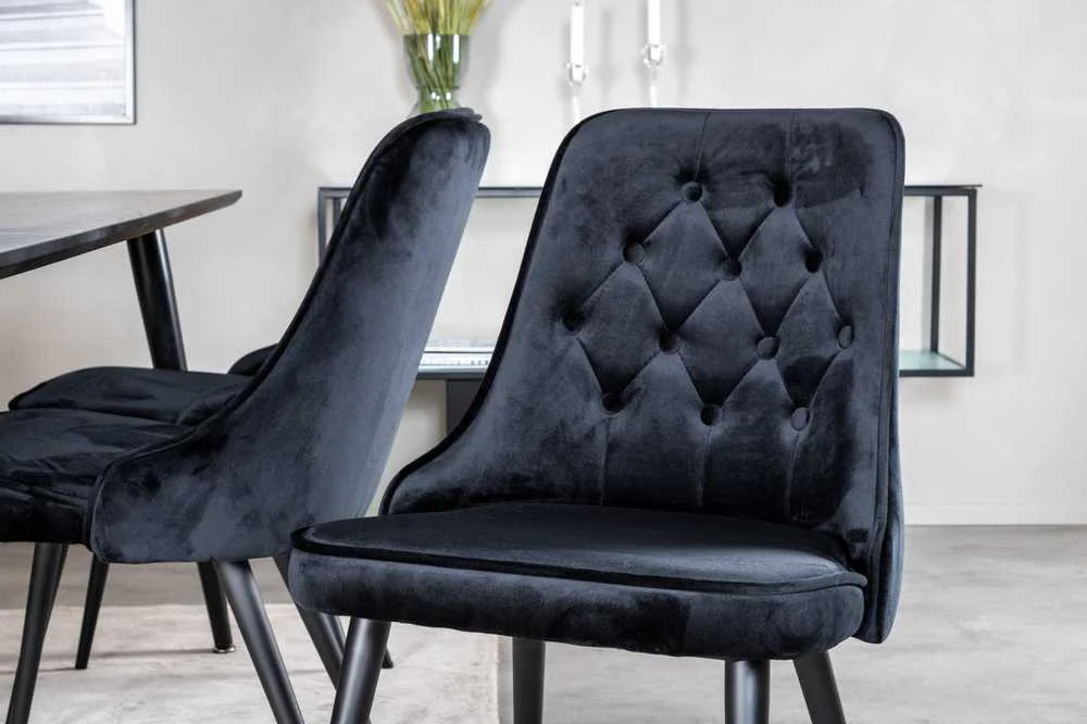 Venture Design Valgomojo stalas, Dipp, 180x90 cm, Juodas / Valgomasis kėdė, Velvet Deluxe, Juoda