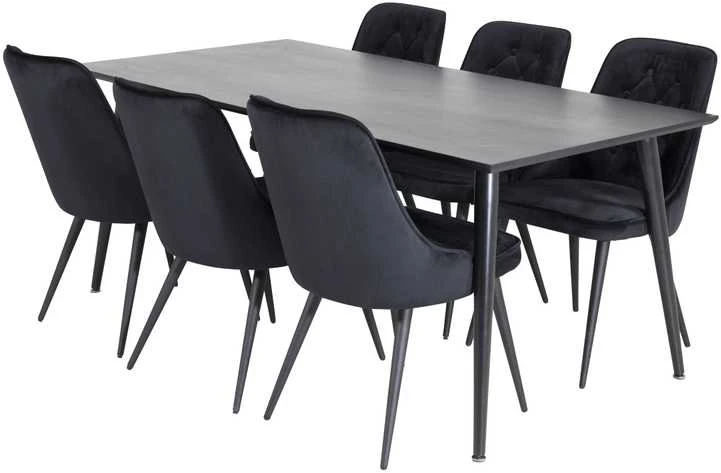 Venture Design Valgomojo stalas, Dipp, 180x90 cm, Juodas / Valgomasis kėdė, Velvet Deluxe, Juoda