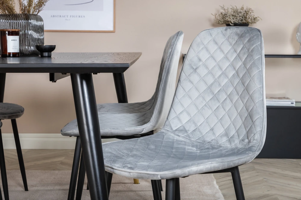 Venture Design Valgomojo stalas, Dipp, 180x90 cm, Juodas / Valgomasis kėdė, Polar Diamond, Juodos kojos, Pilka