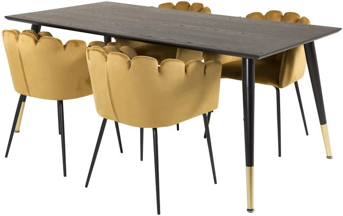 Venture Design Valgomojo stalas, Dipp, 180x90 cm, Juodas, Kėdė, Limhamn, Aukso