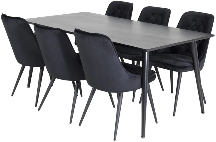 Venture Design Valgomojo stalas, Dipp, 180x90 cm, Juodas / Valgomasis kėdė, Velvet Deluxe, Juoda