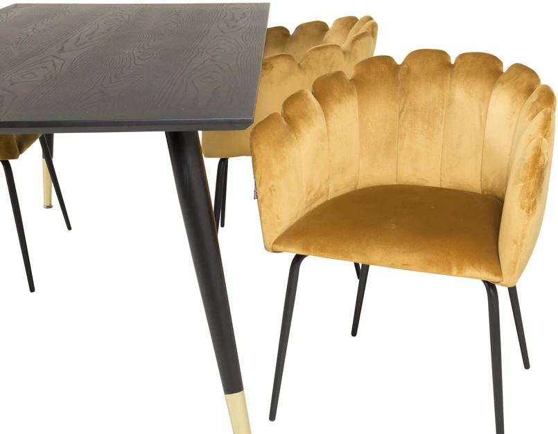 Venture Design Valgomojo stalas, Dipp, 180x90 cm, Juodas, Kėdė, Limhamn, Aukso