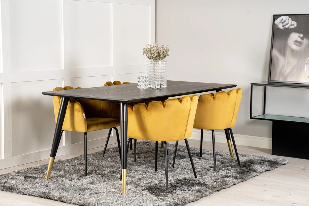Venture Design Valgomojo stalas, Dipp, 180x90 cm, Juodas, Kėdė, Limhamn, Aukso