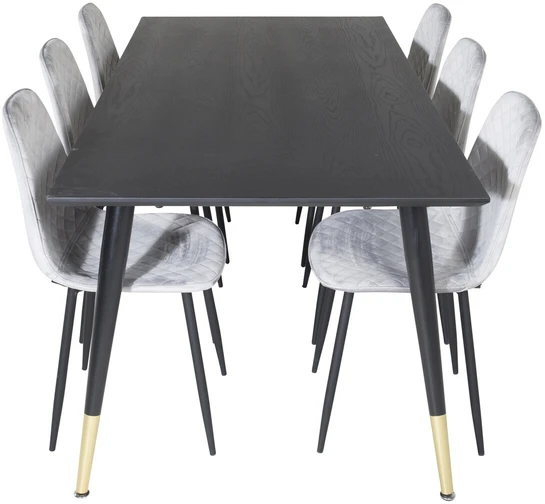 Venture Design Valgomojo stalas, Dipp, 180x90 cm, Juodas / Valgomasis kėdė, Polar Diamond, Juodos kojos, Pilka