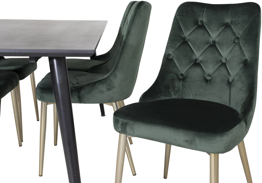 Venture Design Valgomojo stalas, Dipp, 180x90 cm, Juodas / Valgomasis kėdė, Velvet Deluxe, Žalia