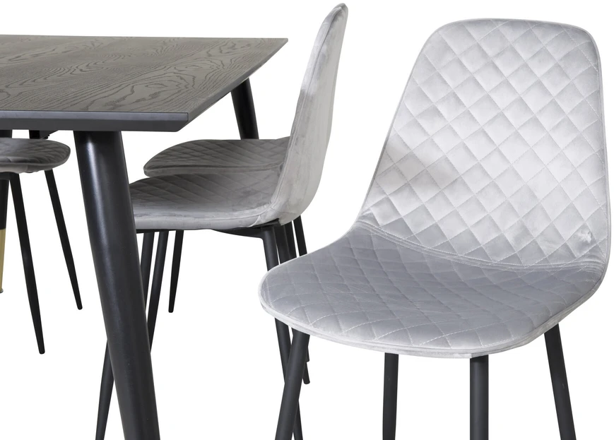 Venture Design Valgomojo stalas, Dipp, 180x90 cm, Juodas / Valgomasis kėdė, Polar Diamond, Juodos kojos, Pilka
