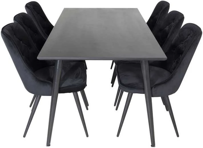 Venture Design Valgomojo stalas, Dipp, 180x90 cm, Juodas / Valgomasis kėdė, Velvet Deluxe, Juoda