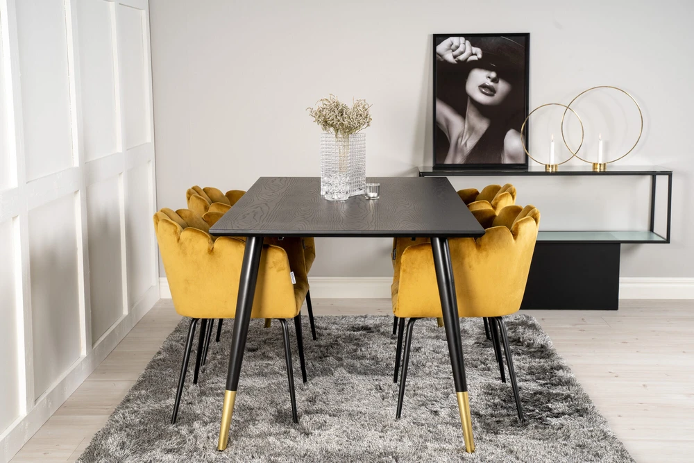 Venture Design Valgomojo stalas, Dipp, 180x90 cm, Juodas, Kėdė, Limhamn, Aukso