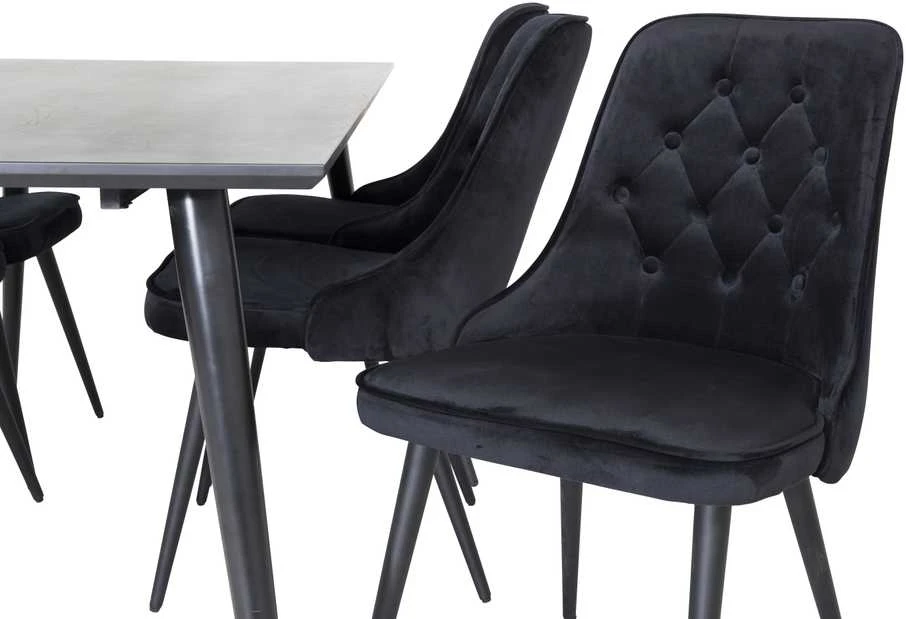 Venture Design Valgomojo stalas, Dipp, 180x90 cm, Juodas / Valgomasis kėdė, Velvet Deluxe, Juoda