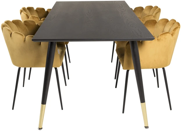 Venture Design Valgomojo stalas, Dipp, 180x90 cm, Juodas, Kėdė, Limhamn, Aukso