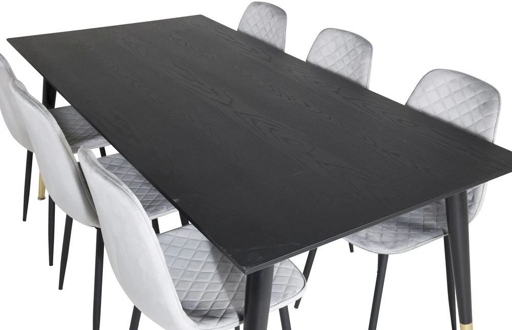 Venture Design Valgomojo stalas, Dipp, 180x90 cm, Juodas / Valgomasis kėdė, Polar Diamond, Juodos kojos, Pilka