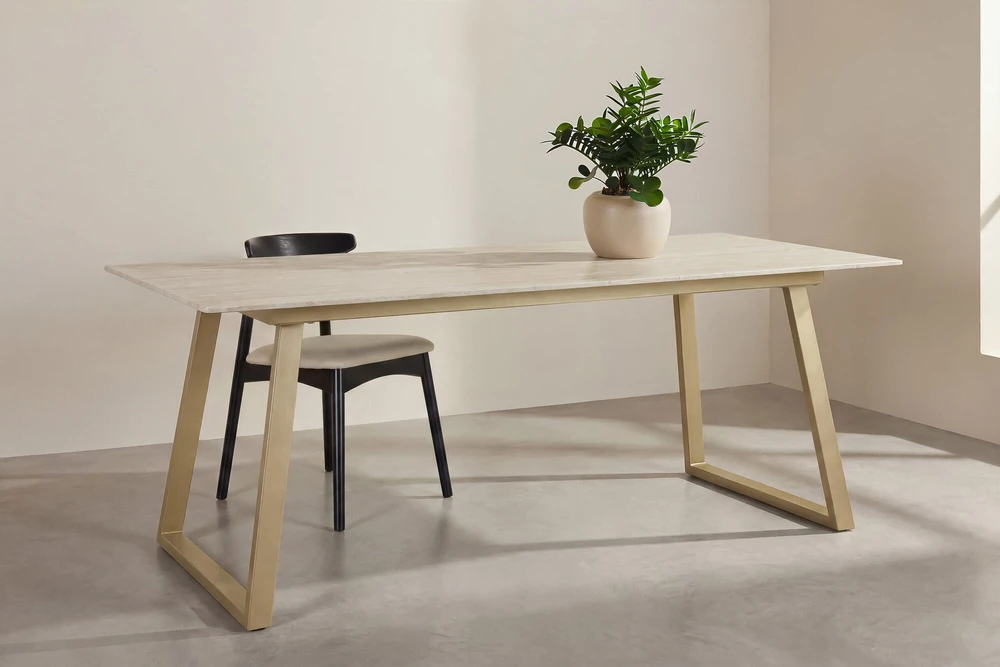 Venture Design Valgomojo stalas Estelle 200x90 cm, smėlio/beige marmuro imitacijos