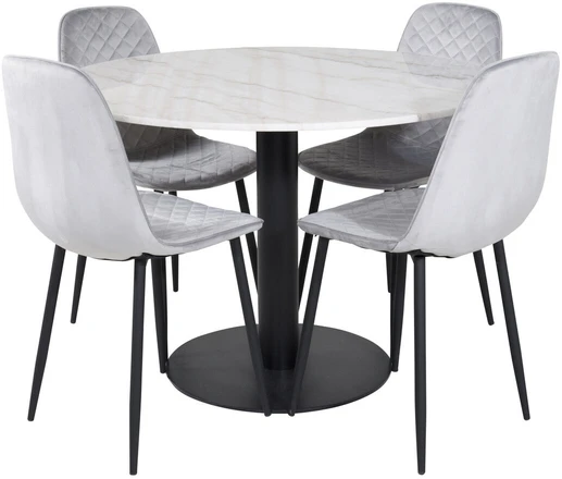 Venture Design Valgomojo stalas, Estelle, ø106x75 cm, Balta, Valgomasis kėdė, Polar, 52x86x44 cm, Pilka