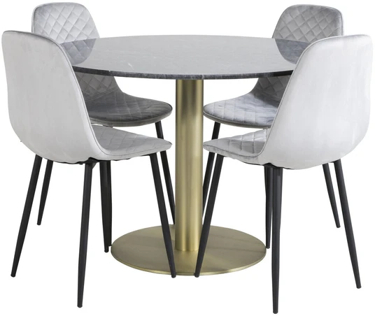 Venture Design Valgomojo stalas, Estelle, ø106x75 cm, Juodas, Valgomasis kėdė, Polar, 52x86x44 cm, Pilka
