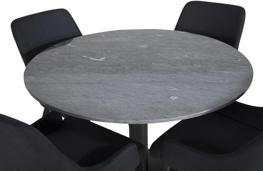 Venture Design Valgomojo stalas, Estelle, ø106 A75 cm, Juodas / Valgomasis kėdė, Plaza, 58x86x49 cm, Juoda