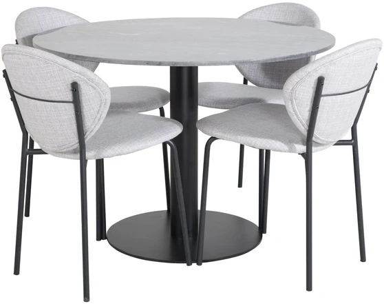 Venture Design Valgomojo stalas, Estelle, ø106x75 cm, Juodas / Valgomasis kėdė, Vault, 61.5x80x46 cm, Pilka