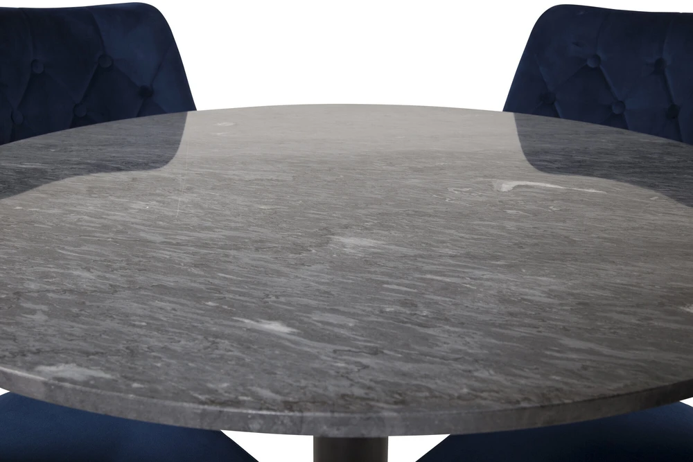 Venture Design Valgomojo stalas, Estelle, 106 cm, Pilka/Juoda, Veltinė prabangi kėdė, Mėlyna/Medžio švartas