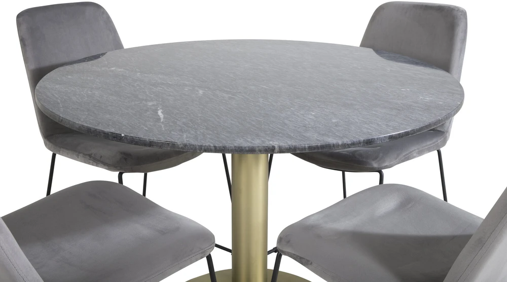 Venture Design Valgomojo stalas, Estelle, ø106x75 cm, Juodas / Valgomasis kėdė, Muce, 63x84x43 cm, Pilka
