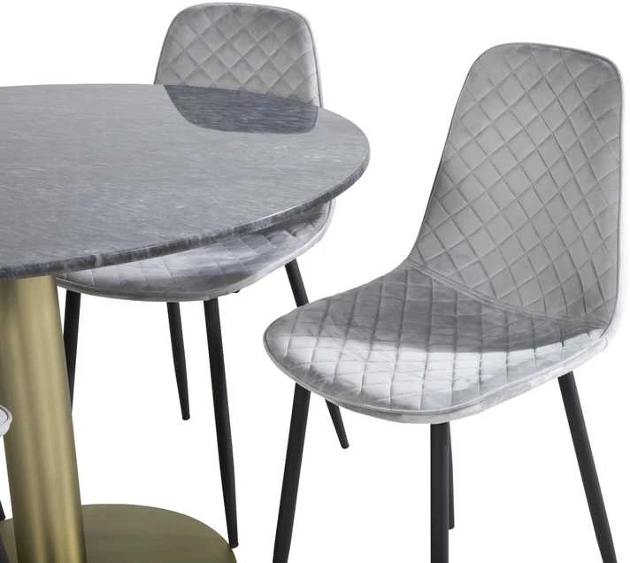 Venture Design Valgomojo stalas, Estelle, ø106x75 cm, Juodas, Valgomasis kėdė, Polar, 52x86x44 cm, Pilka