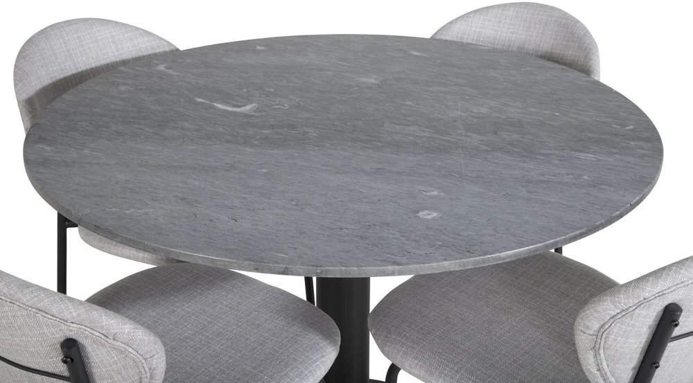 Venture Design Valgomojo stalas, Estelle, ø106x75 cm, Juodas / Valgomasis kėdė, Vault, 61.5x80x46 cm, Pilka