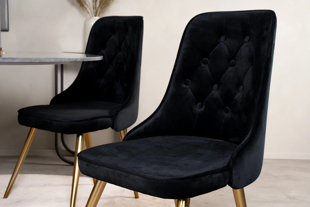 Venture Design Valgomojo stalas, Estelle, ⌀106 cm, Pilka marmuras, Velnio prabangūs kėdės, 66x88.5x50 cm, Juoda