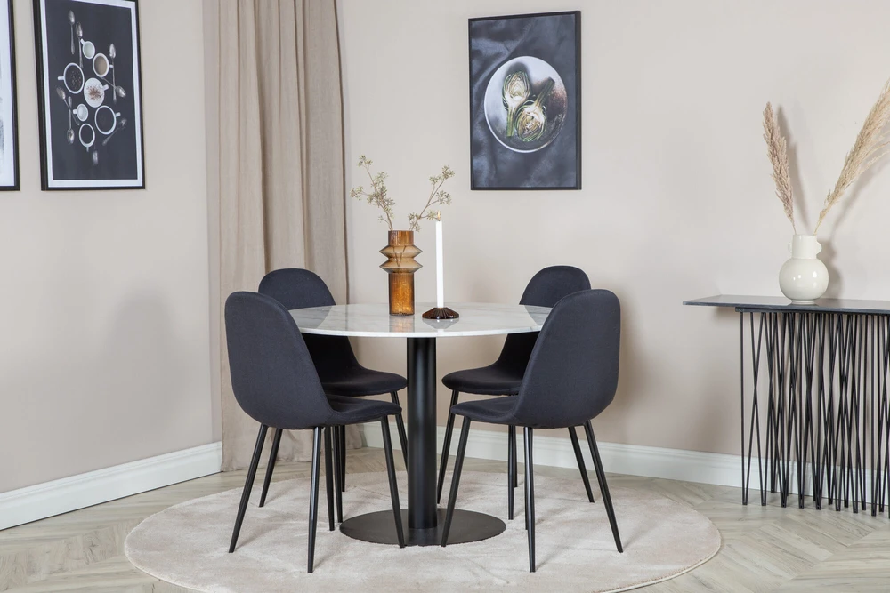 Venture Design Valgomojo stalas, Estelle, 106 cm, Balta, Valgomasis kėdė, Polar, 53x87x44 cm, Juoda