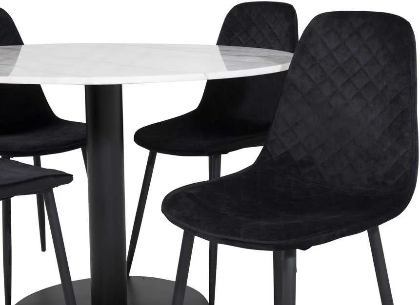 Venture Design Valgomojo stalas, Estelle, ø106 A75 cm, Balta / Valgomasis kėdė, Polar, 52x86x44 cm, Juoda