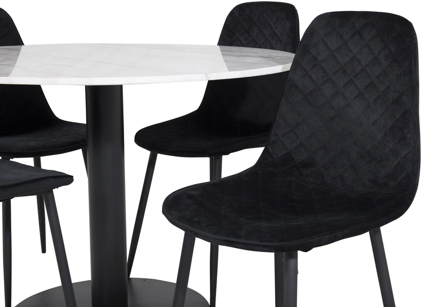 Venture Design Valgomojo stalas, Estelle, ø106 A75 cm, Balta / Valgomasis kėdė, Polar, 52x86x44 cm, Juoda