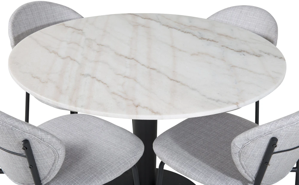 Venture Design Valgomojo stalas, Estelle, ø106x75 cm, Balta / Valgomasis kėdė, Vault, 61.5x80x46 cm, Pilka