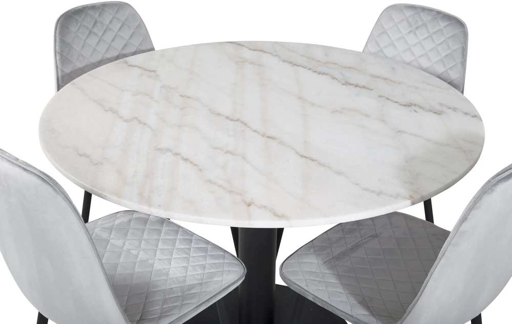 Venture Design Valgomojo stalas, Estelle, ø106x75 cm, Balta, Valgomasis kėdė, Polar, 52x86x44 cm, Pilka